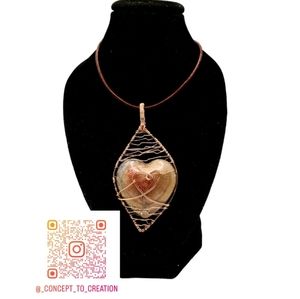 Rose Gold Wirewrapped Resin Heart, Glittery Heart, Rope Necklace with Heart